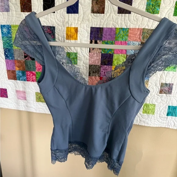 Free People Light Blue Lace Trim Top - Picture 5 of 5